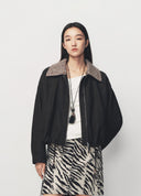 Detachable Knit-Collar Layered Drawstring Jacket