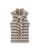 Brown Coffee Striped Henley U Neck Knit Vest