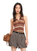 Brown Striped Buttoned Knit Top