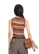 Brown Striped Buttoned Knit Top