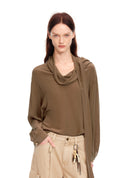 Draped Silk Tie-Neck Blouse