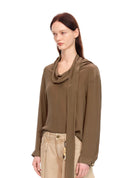 Draped Silk Tie-Neck Blouse