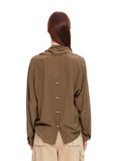 Draped Silk Tie-Neck Blouse