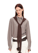Pom-Pom Scarf Striped Shirt