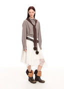Pom-Pom Scarf Striped Shirt