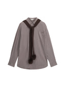 Pom-Pom Scarf Striped Shirt