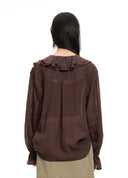 Embroidered Ruffle Collar Ramie Blend Blouse