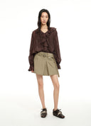 Embroidered Ruffle Collar Ramie Blend Blouse