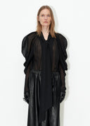 Black Draped Tie-Neck Blouse