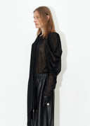 Black Draped Tie-Neck Blouse