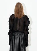 Black Draped Tie-Neck Blouse