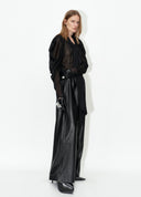 Black Draped Tie-Neck Blouse