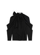 Black Draped Tie-Neck Blouse