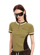 Half-Zip Contrast Knit Top