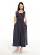 Draped Collar Sleeveless Dress