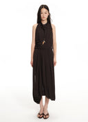 Deep Brown Draped Off-Shoulder Dress