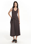 Striped U-Neck Knit Maxi Dress