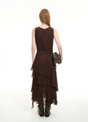 Dark Brown Ruffled Sleeveless Maxi Dress