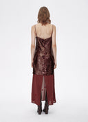 V-Neck Sequin Satin Slip Dress
