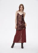 V-Neck Sequin Satin Slip Dress