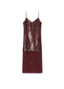 V-Neck Sequin Satin Slip Dress