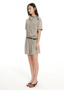 Pinstripe draped romper