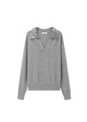 Sequin-Collar Cashmere Knit