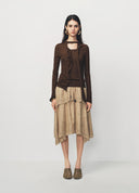 Brown Ruffle Tie Collar Knit Pullover