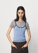 Grey Blue Camisole Knit Two Piece Set