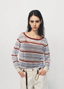 Relaxed Blue Red Striped Contrast Knit Sweater