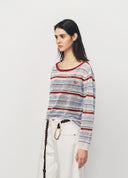 Relaxed Blue Red Striped Contrast Knit Sweater
