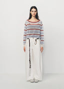 Relaxed Blue Red Striped Contrast Knit Sweater