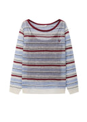 Relaxed Blue Red Striped Contrast Knit Sweater