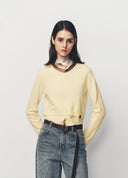 Goose Yellow Side Slit Cropped Knit Sweater