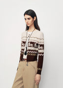 Beige Little Bamboo Horse Jacquard Cropped Knit Cardigan