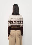 Beige Little Bamboo Horse Jacquard Cropped Knit Cardigan