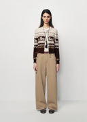 Beige Little Bamboo Horse Jacquard Cropped Knit Cardigan