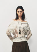 Intellectual Ink Wash Print One Shoulder Knit Top