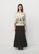 Intellectual Ink Wash Print One Shoulder Knit Top