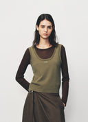 Army Green Vest Knit Two Piece Set