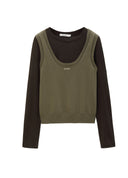 Army Green Vest Knit Two Piece Set