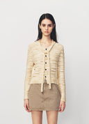 Light Yellow Ribbon Tie Waist Adjustable Knit Cardigan