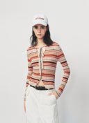 Tie Strap Multicolor Striped Knit Cardigan