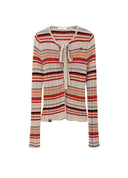 Tie Strap Multicolor Striped Knit Cardigan