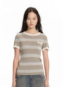 Striped Short Sleeve Knit Top