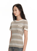 Striped Short Sleeve Knit Top