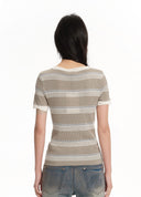 Striped Short Sleeve Knit Top