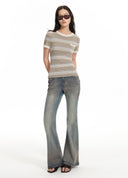 Striped Short Sleeve Knit Top