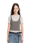 Cooling color-block layered knit sweater