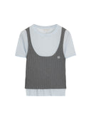 Cooling color-block layered knit sweater